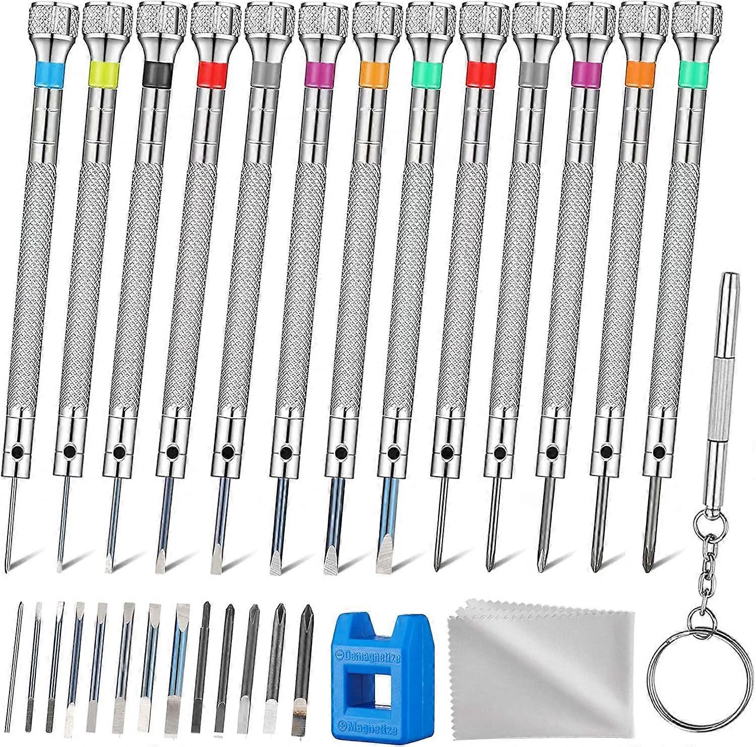 13PCS Precision Screwdriver Set for Watches and Glasses, ColorCoded NonSlip Grip, Replaceable Bits