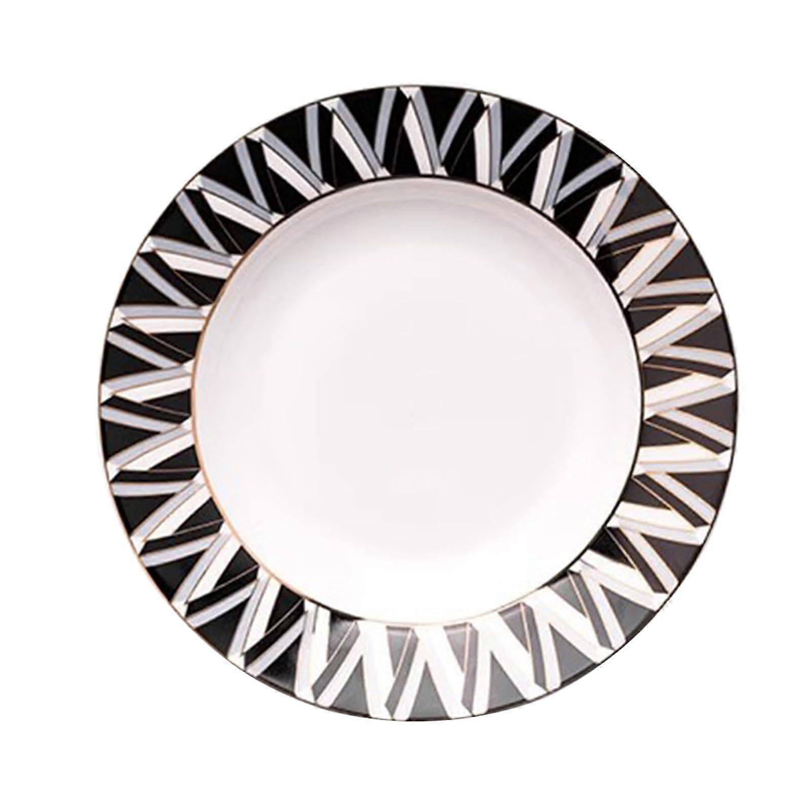 Ceramic Dinner Plates with Creative Pattern Design, White Round Serving Set, 25.5cm Durable Ceramic