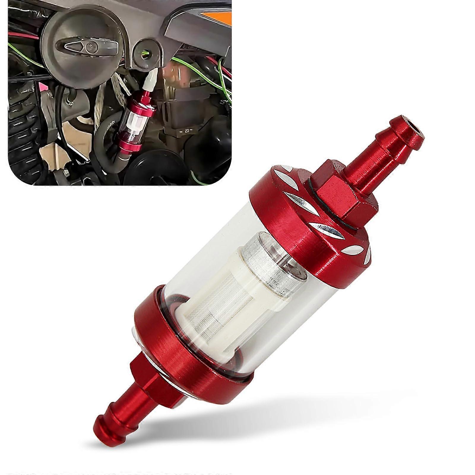 Motorcycle Fuel Filter Inline RustProof Alloy Cup for Engine Protection Universal Red