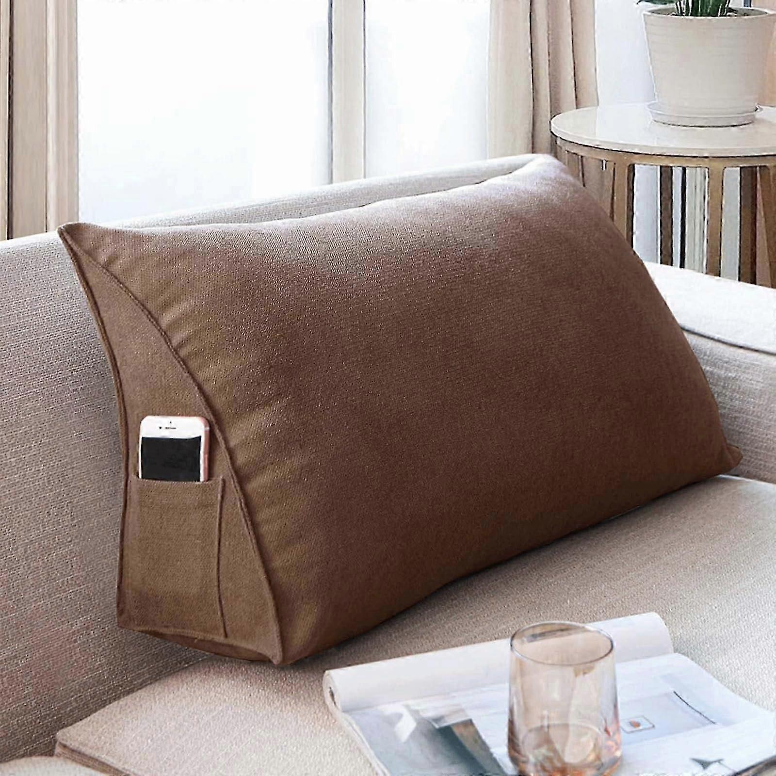 Triangular Wedge Pillow Large Lumbar Support Cushion for Bed or Sofa Reading Backrest (120x35x20cm Coffee)