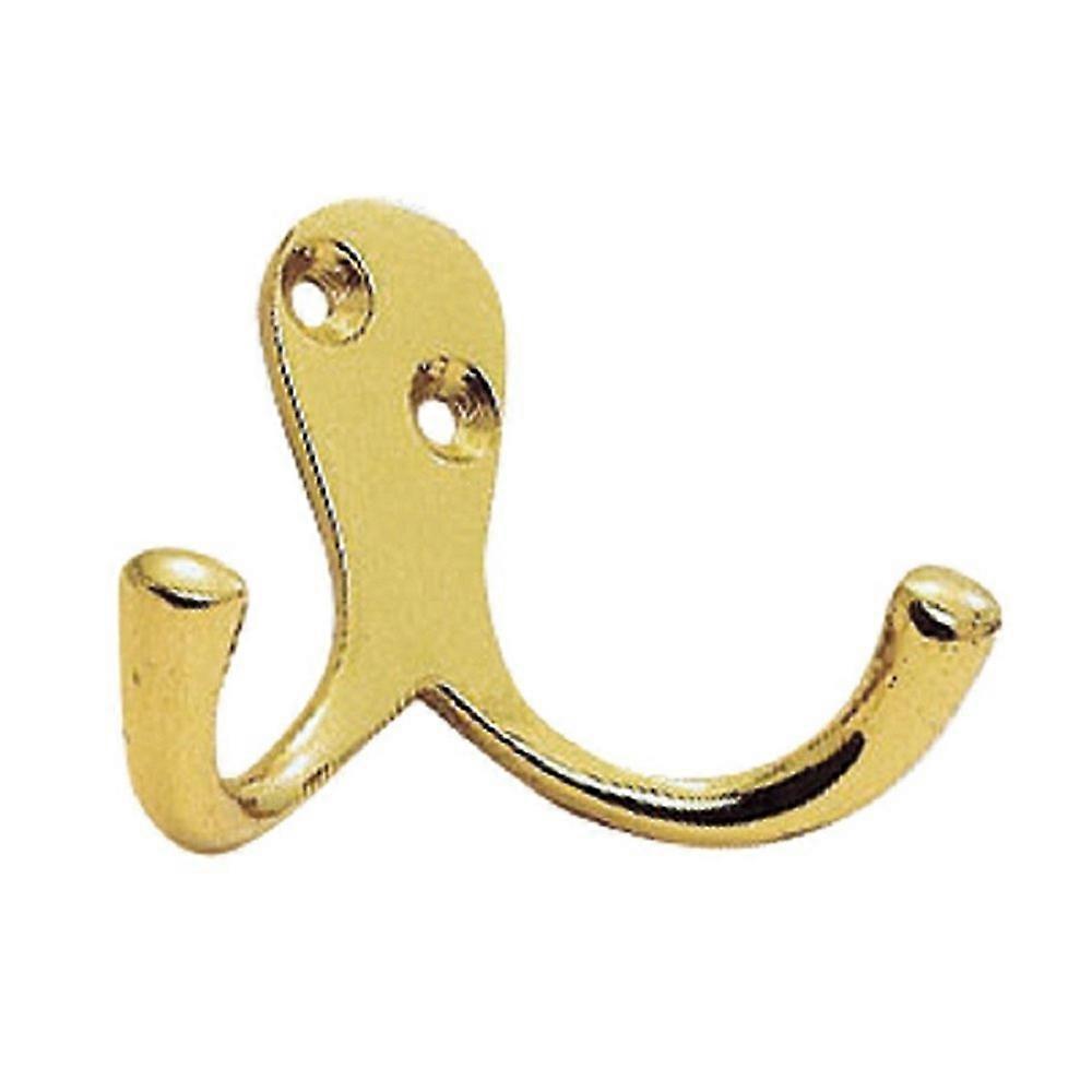 Victorian Double Robe Hook with Screws, Polished Brass Wall Mounted Design, 51mm