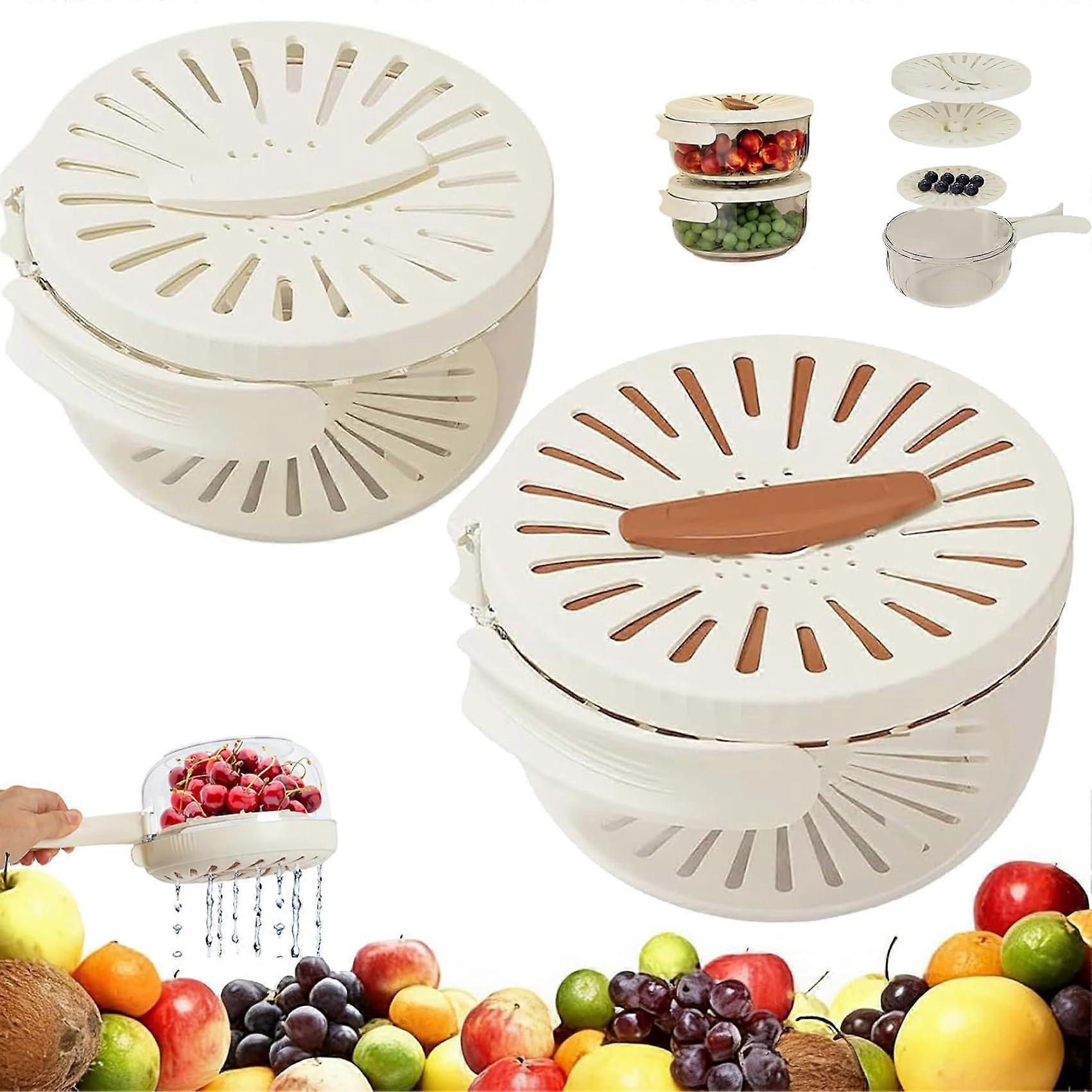 2in1 Fruit and Vegetable Strainer with Airtight Freshness Seal and Handle, Stackable 2pcs Set