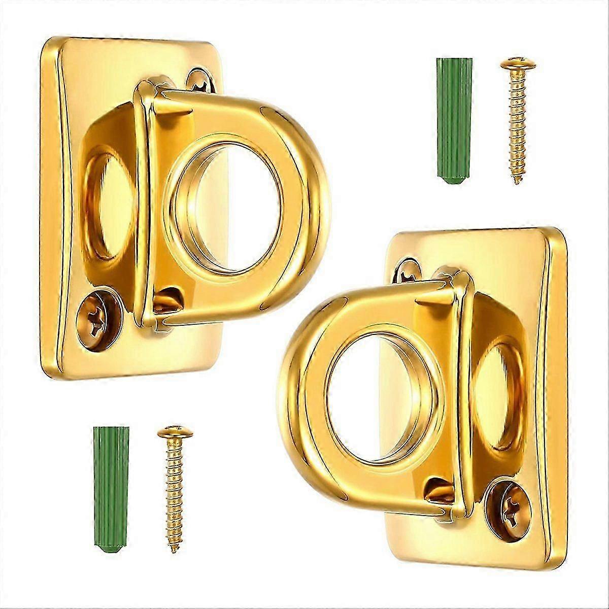 2 Pcs Gold Large Loop Wall Plate Metal Post Queue Line Barrier Hanging Circle Hook Rope Safety Barr