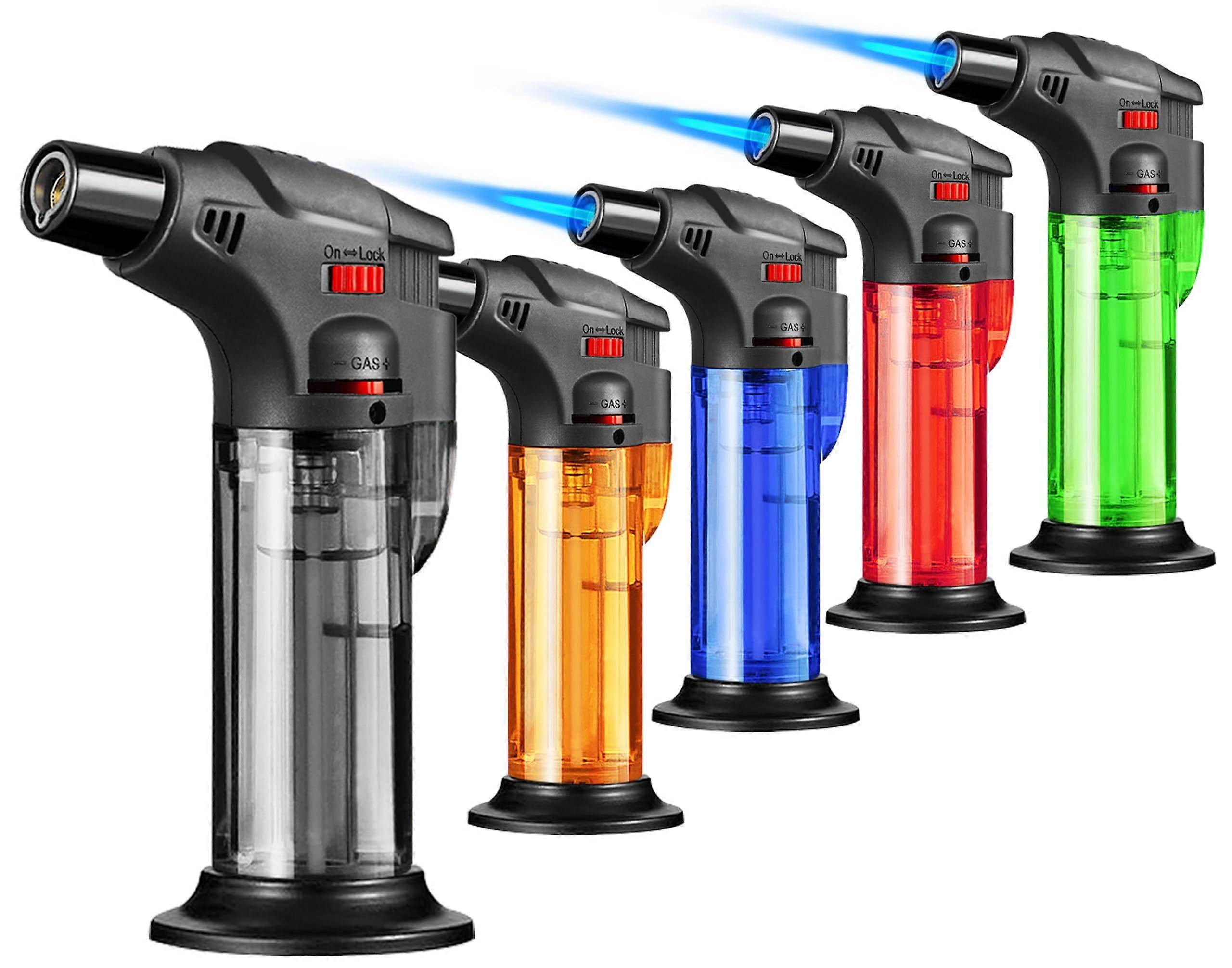 Butane Torch Lighter 5 Pack Refillable Windproof Jet Flame with Adjustable Control for BBQ Camping