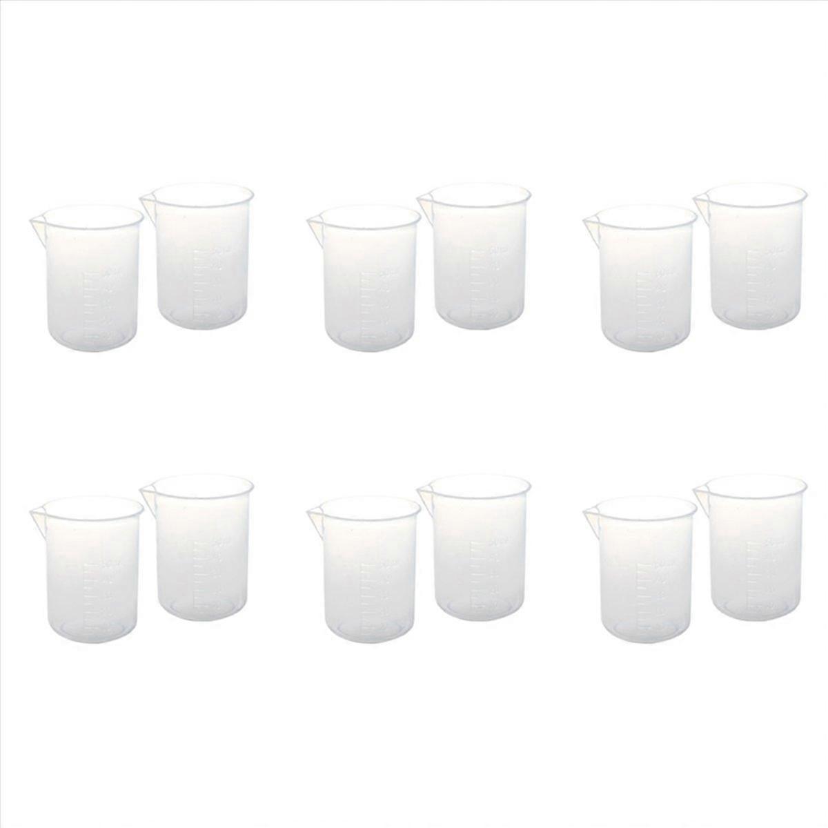12 Pcs 50 Ml Laboratory Plastic Water Liquid Measuring Cup Transparent