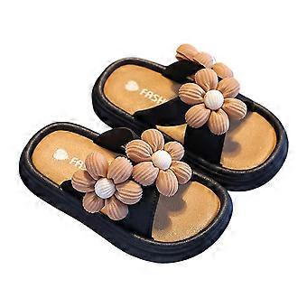 Ciabatte estive per bambine e ragazzi, con fiori carini, punta aperta, suola non morbida, infradito, scarpe da acqua per bambini, casual, da esterno, nere, 10-11 anni