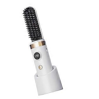 Tragbare Anti-Frizz-Ionen-Haarbürste mit Temperaturregelung und Sicherheitsverriegelung, elektrischer Haarkamm, weiß