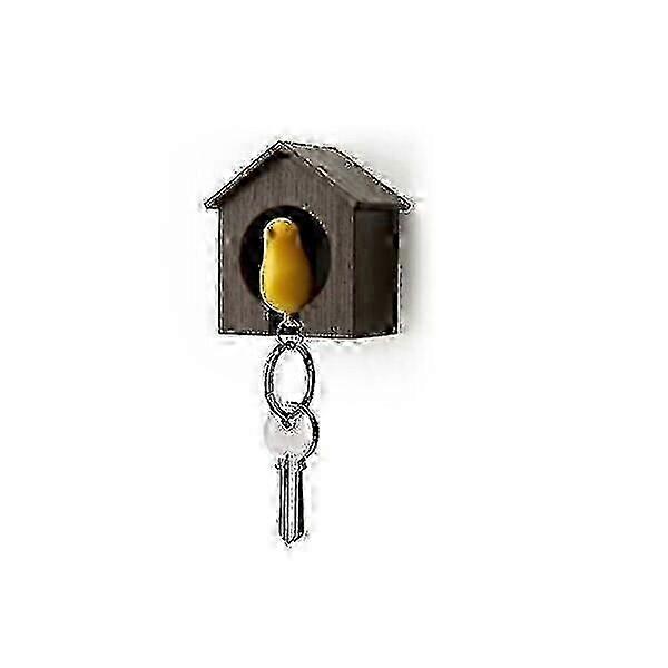 Brown Birdhouse with Yellow Bird Key Ring