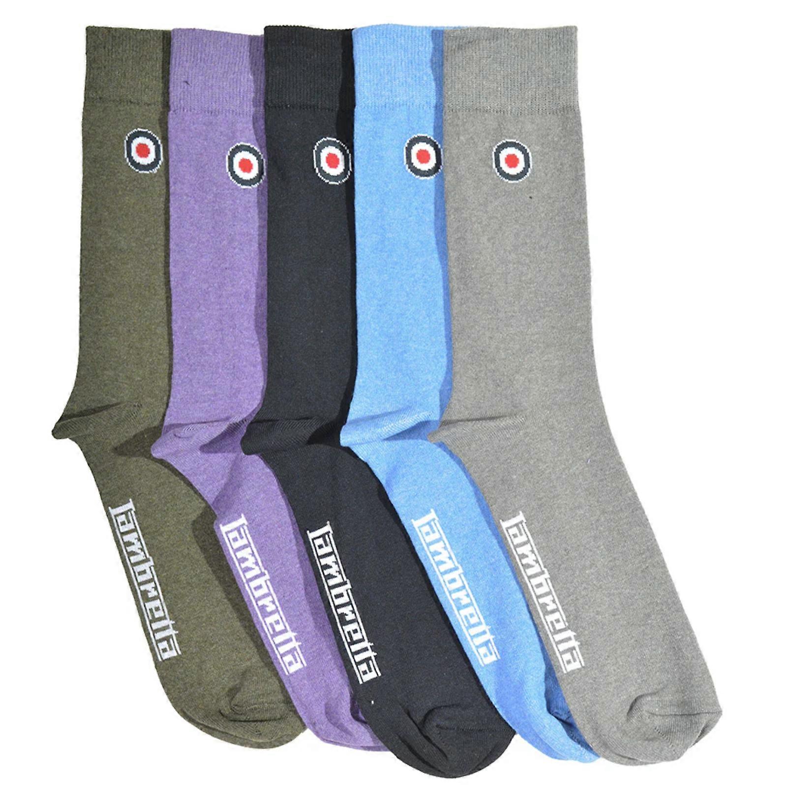 Lambretta Mens 5 Pack Plain Crew Socks - Multi