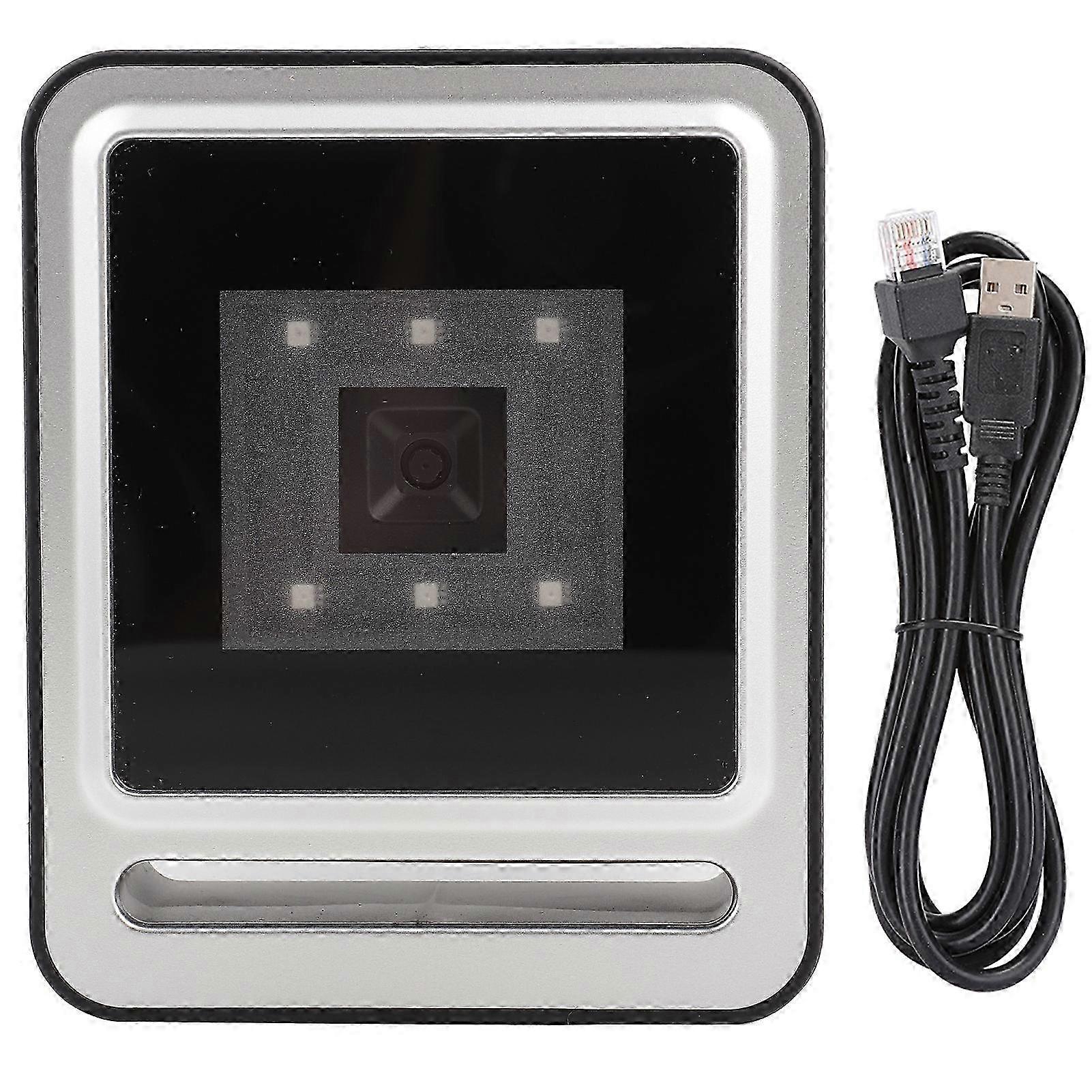 1D QR 2D Fixed Barcode Scanner, Hands-Free Desktop Barcode Reader with USB Cable and LED Light