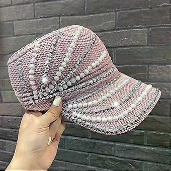 Diamanten en parels zonnehoeden voor dames, open klep, glinsterende damespet, casual outdoor sportpet, zomerse strandzonnehoed