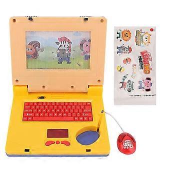 Ordinateur portable éducatif pour enfants, musique LED, électronique, développement cognitif, simulation, jouet, souris rétractable jaune-cr
