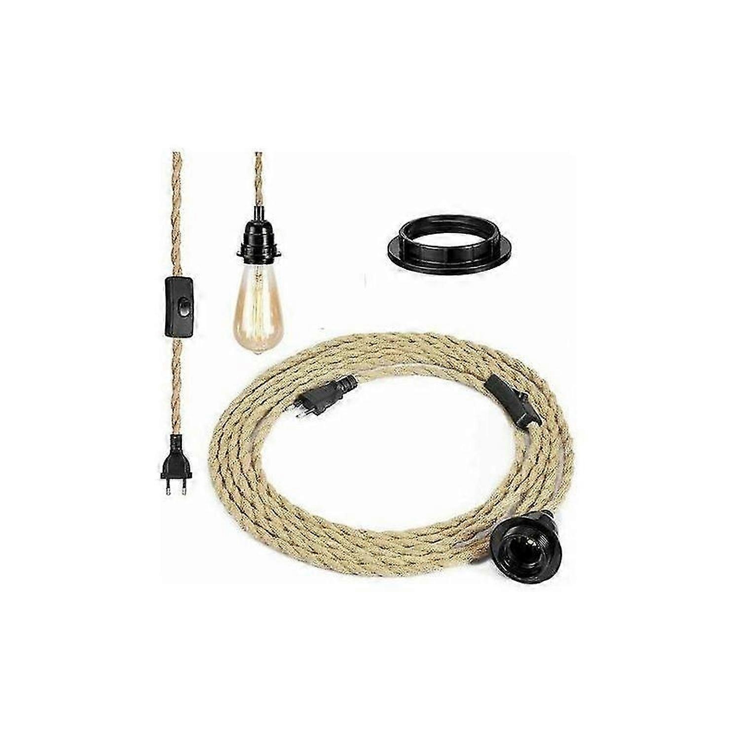 Lustre de corda retrô com soquete E27 e cabo de 4,5 m