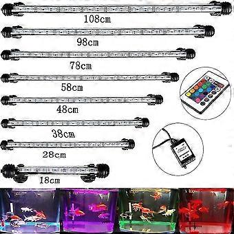 Justerbar RGB-färgad LED-akvariumlampa, IP68 vattentät dykrör med fjärrkontroll, 15x5050 SMD-lysdioder, 28cm, 3.8w