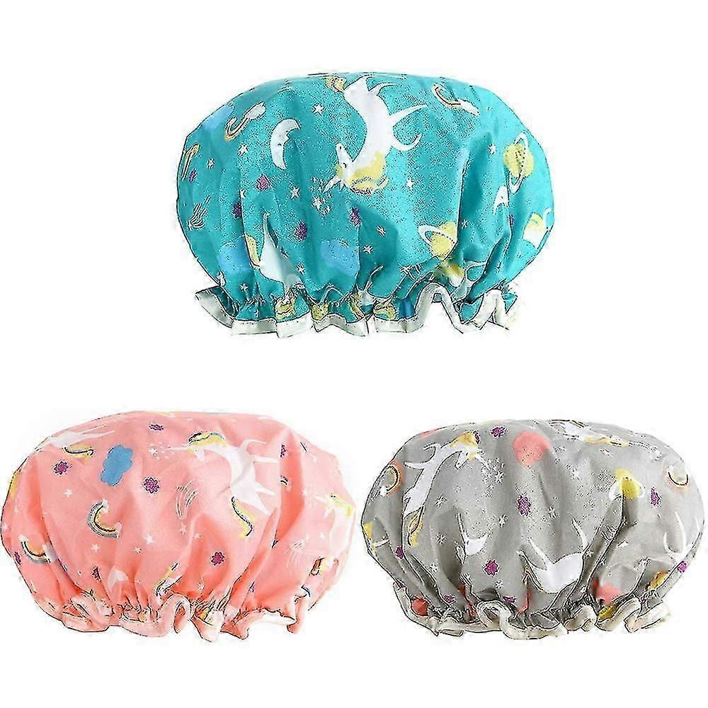 3 Pack Women's Shower Caps Waterproof And Adjustable Double Layer Shower Caps
