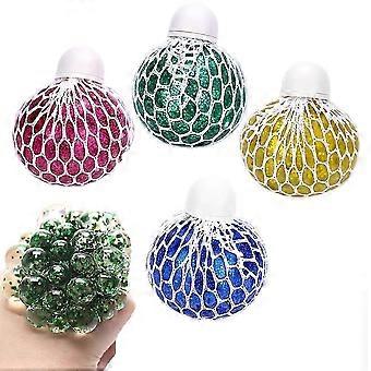Squeeze Ball with Net, Pack of 4 Squishy Mesh Ball, Squeeze Ball in Net, Glitter, Stress Ball Fidget Toy, Brinquedo Anti-Stress