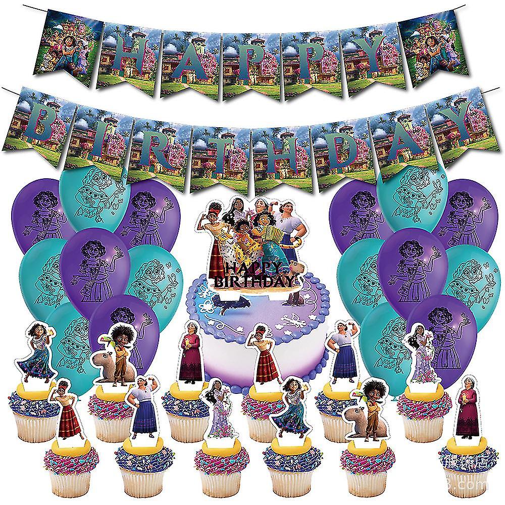 Encanto Tema Decoración de cumpleaños Banner Globos Cake Toppers Set