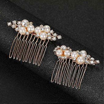 Bridal Flower-Shaped Hair Comb compatible with Women with Rhinestones and Pearls
