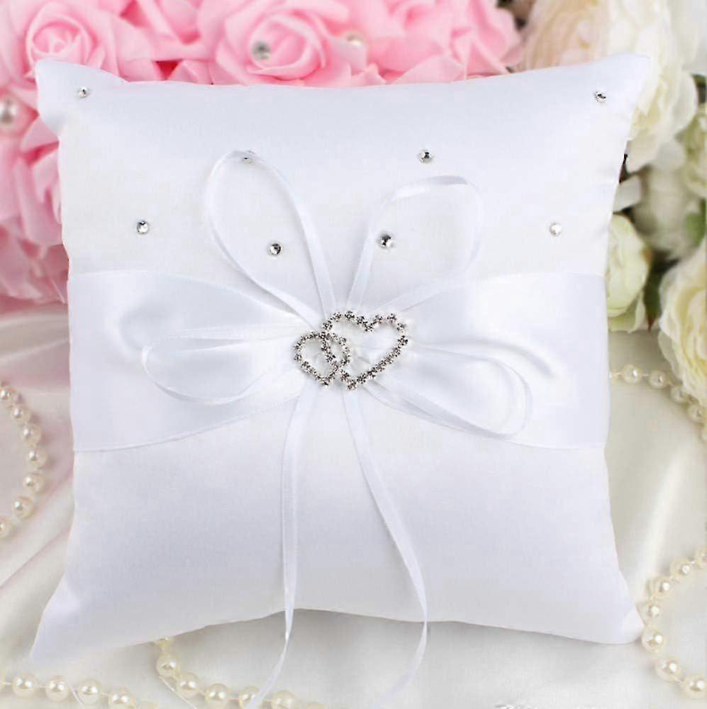 White Satin Heart Ring Pillow