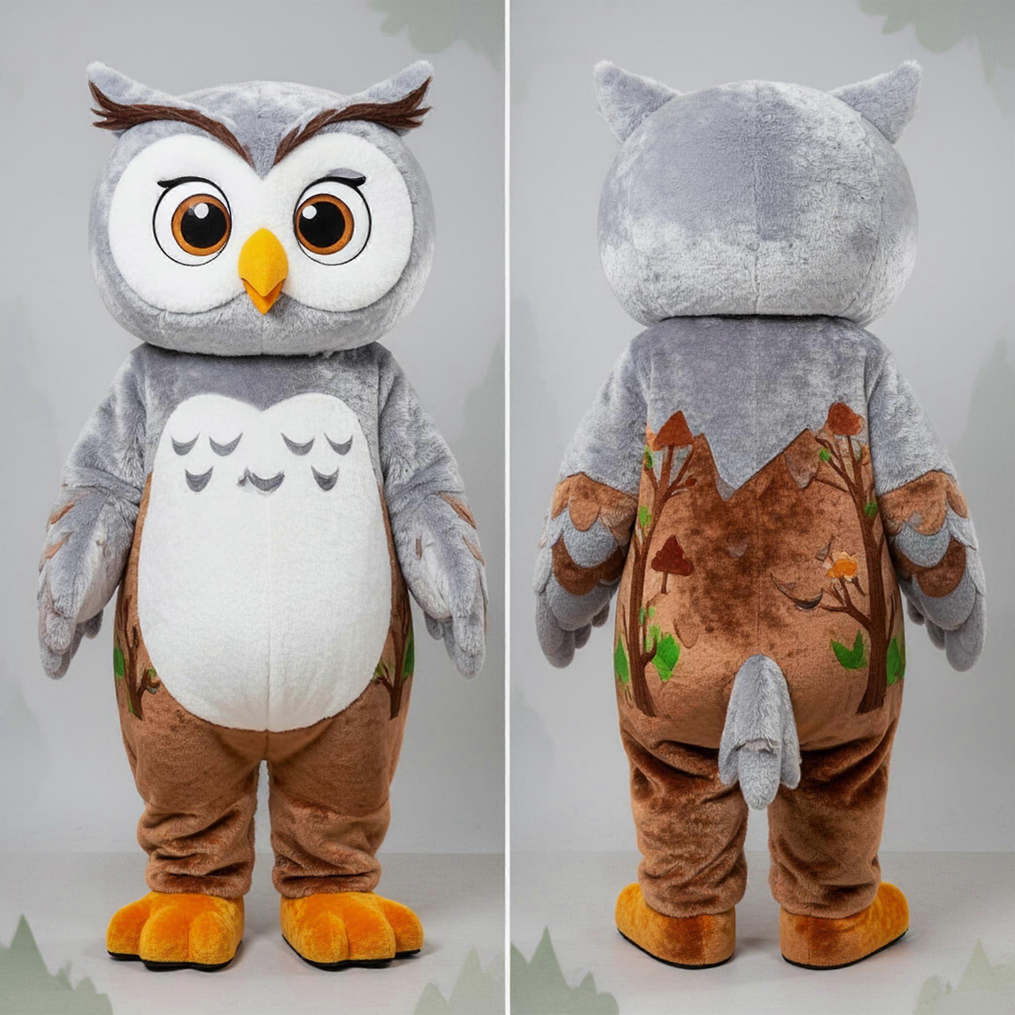 MASTICOT Silver Grey Fluffy Owl Mascot