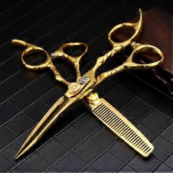 Professional Hair Cutting Scissors Set 6 Inch Barber Shears Gold 9Cr Stainless Steel Ultra Sharp Blades