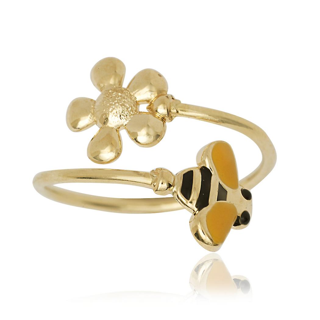 Solid 14k Yellow Gold Adjustable Enamel Daisy Bumble Bee toe ring-toe ring for Women