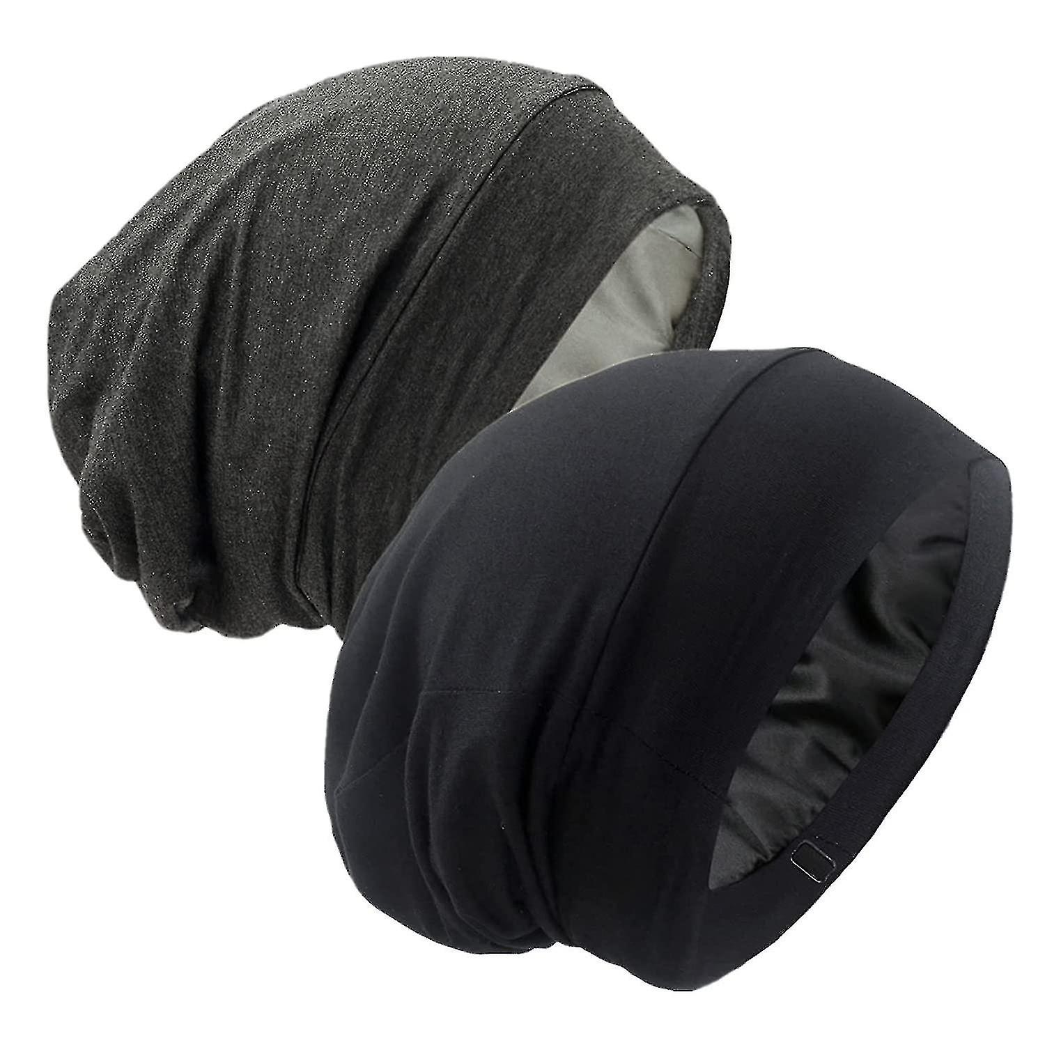 כיסוי שיער מצופה סאטן - כובע שינה לשיער מתולתל טבעי מקורזל - שחור - אפור כהה