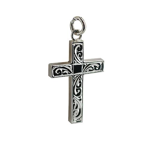 Silver 30x20mm hand engraved solid block Cross