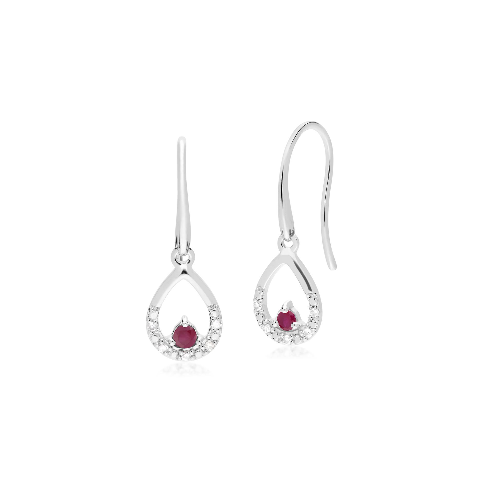 Classic Round Ruby & Diamond Pear Drop Earrings in 9ct White Gold 162E0259019