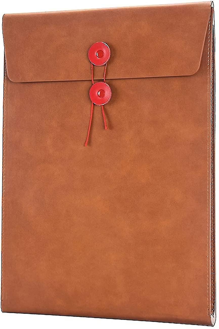 Pu Leather A4 File Folder Document Holder Filing Envelope Project File Portfolio With String Tie Closure 3 4 Inch Expansion,brown