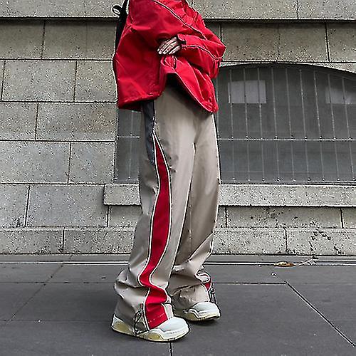 מכנסי מטען וינטאג 'גברים היפ הופ בגדי רחוב פסים רגליים רחבות רצים מכנסי טרנינג אוברסייז שנות ה -90 מסלול רטרו מכנסיים