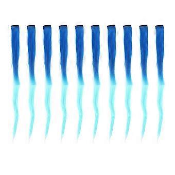 10pcs Clipe Colorido Em Peruca Gradiente Longo Reto Sintético Extensão Do Cabelo Peruca Para Festa Cosplay Azul Escuro Gradiente Azul Claro