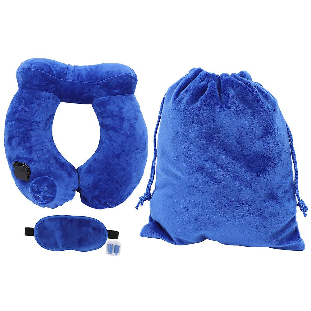 32x30x10cm 4PCS Press Automatic Inflatable Travelling Pillow Multiple Purpose U Type Neck SupportBlue