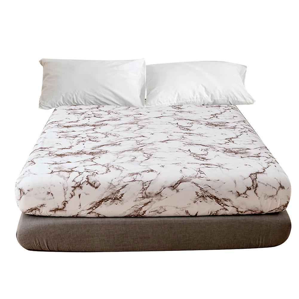 Marbled Polyester Fitted Sheet Dust Proof Mattress Cover for Bedroom Use US-K Size (Brown)