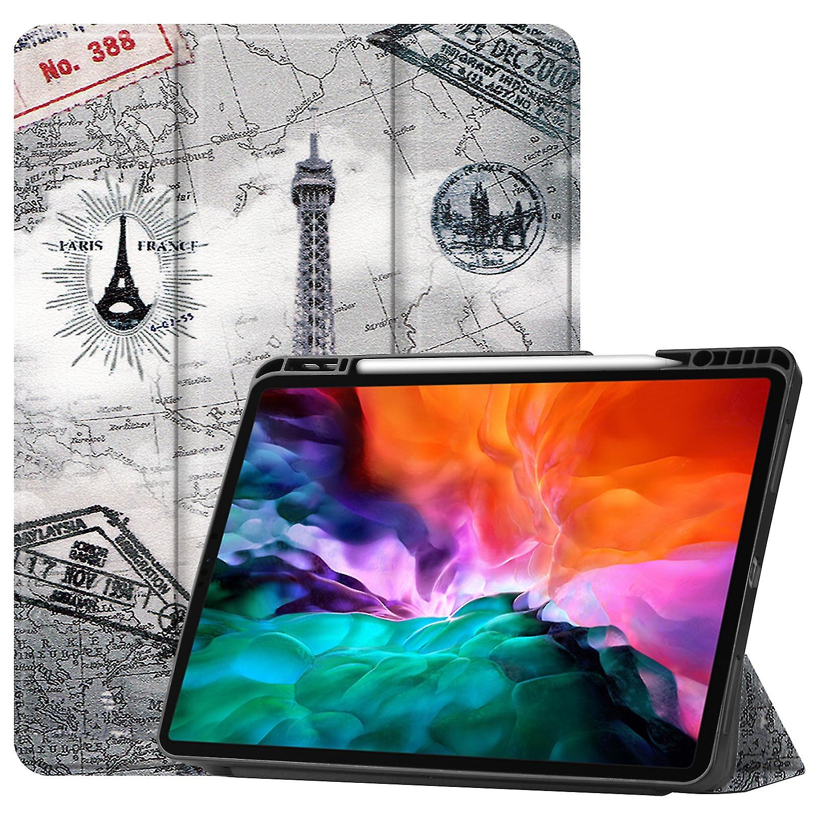 Colored Drawing Pu Case For Ipad Pro 12.9 2022 / 2021 Eiffel Tower