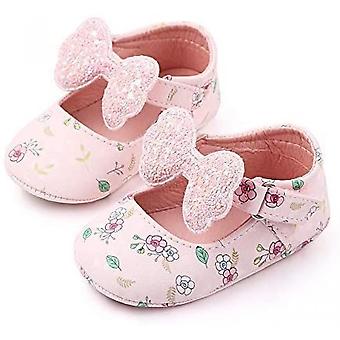 Veeki Baby Girls Boys Handmade Princess Flats Toddler First Walkers Soft PU Leather Non-Slip Crib Wedding Dress Shoes ----- Pink Flower11cm
