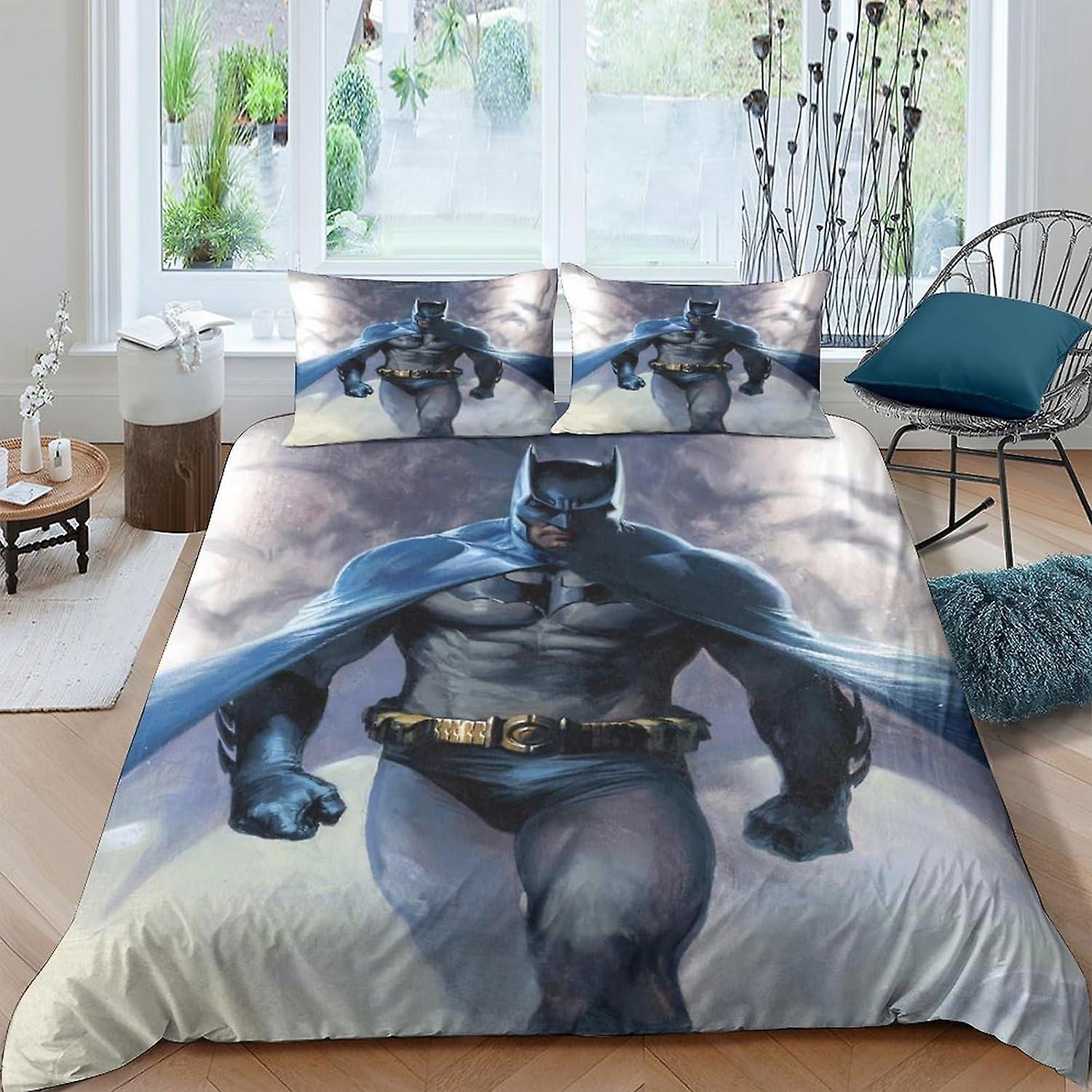 EKENOZ Batman sängkläder, 3D-påslakan med örngott, för mjukt mikrofibersuperhjältetäcke med dragkedja 3 st set dubbel