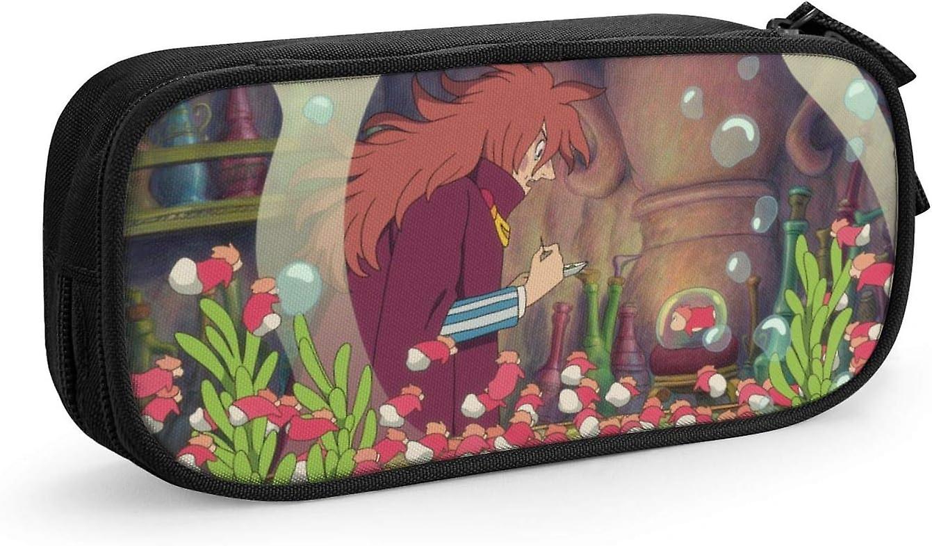Ponyo Anime Pen τσάντα μεγάλης χωρητικότητας διπλή θήκη μολυβιών φερμουάρ για το σχολείο γραφείου-μαύρο SAOE003904