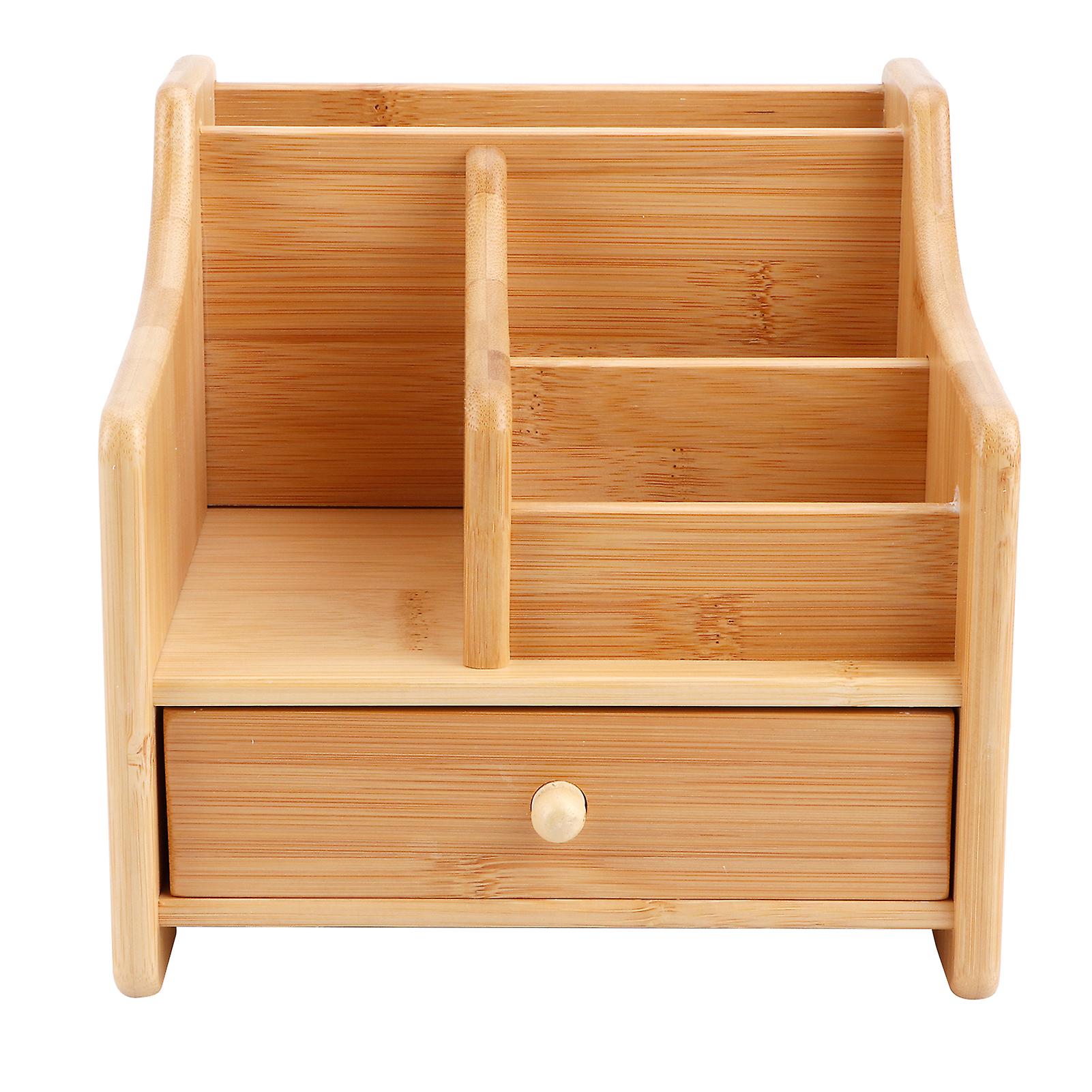 Multifunction Storage Box Bamboo Desktop Organizer Remote Control Cosmetics Storage with Drawer