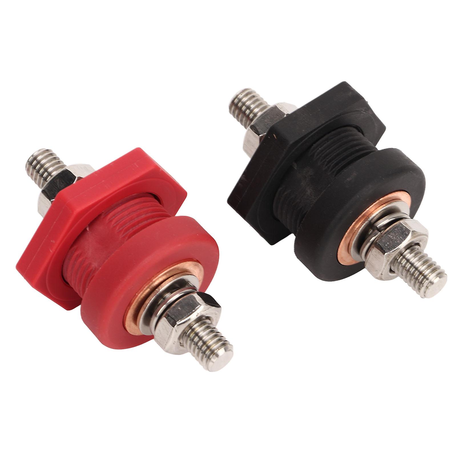 1Pair Thru Panel Battery Terminal Connectors 3/8 In Black Red 440A Positive Negative Junction Stud Post for Car Boat 