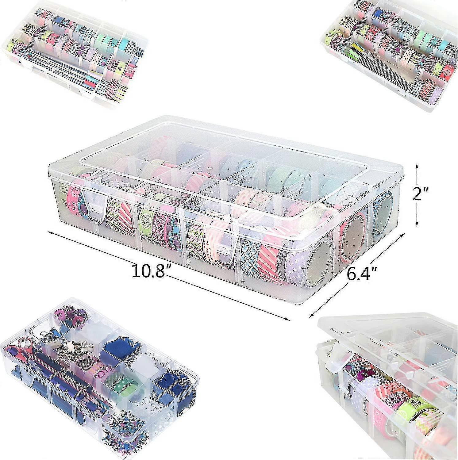 2pcs 15 Large Grids Clear Plastic Organizer Storage Box For Washi Tape,adjustable Compartments With Dividers