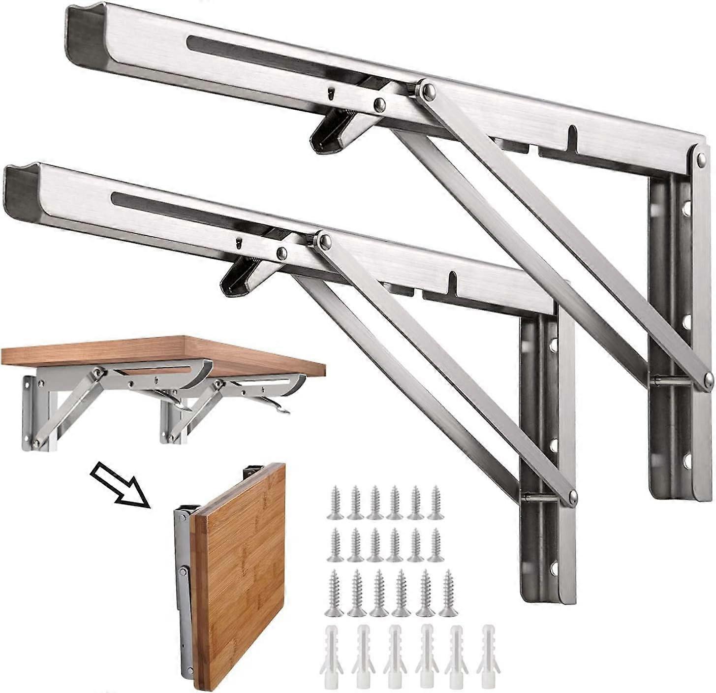 Folding Shelf Bracket, 16" / 400Mm Stainless Steel Folding Wall Bracket, Set Of 2 Heavy Duty Retractable Folding Console Bracket For Garage Workbench,