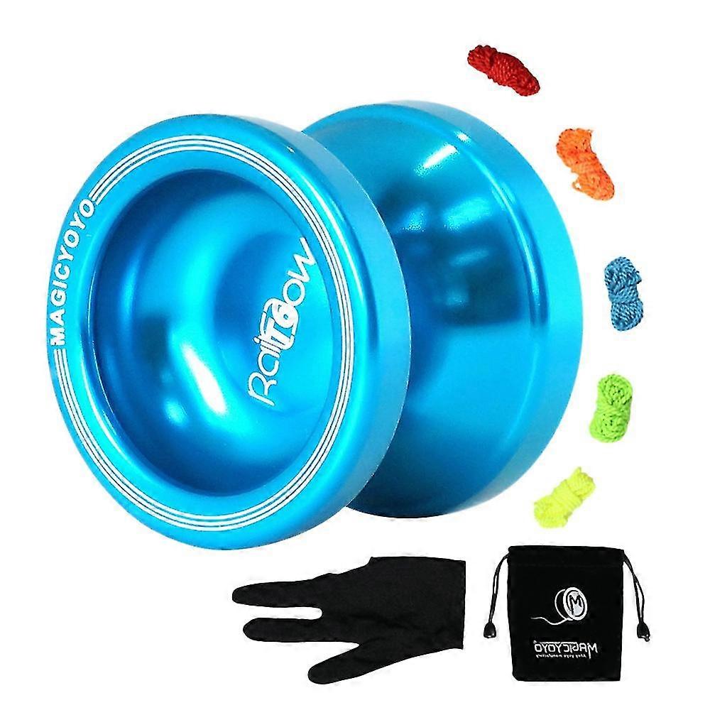 T6 Unresponsive Yo-yo Metal Shining Finish Yoyo Ball Splash With Bag 5 Yo-yo Strings,blue