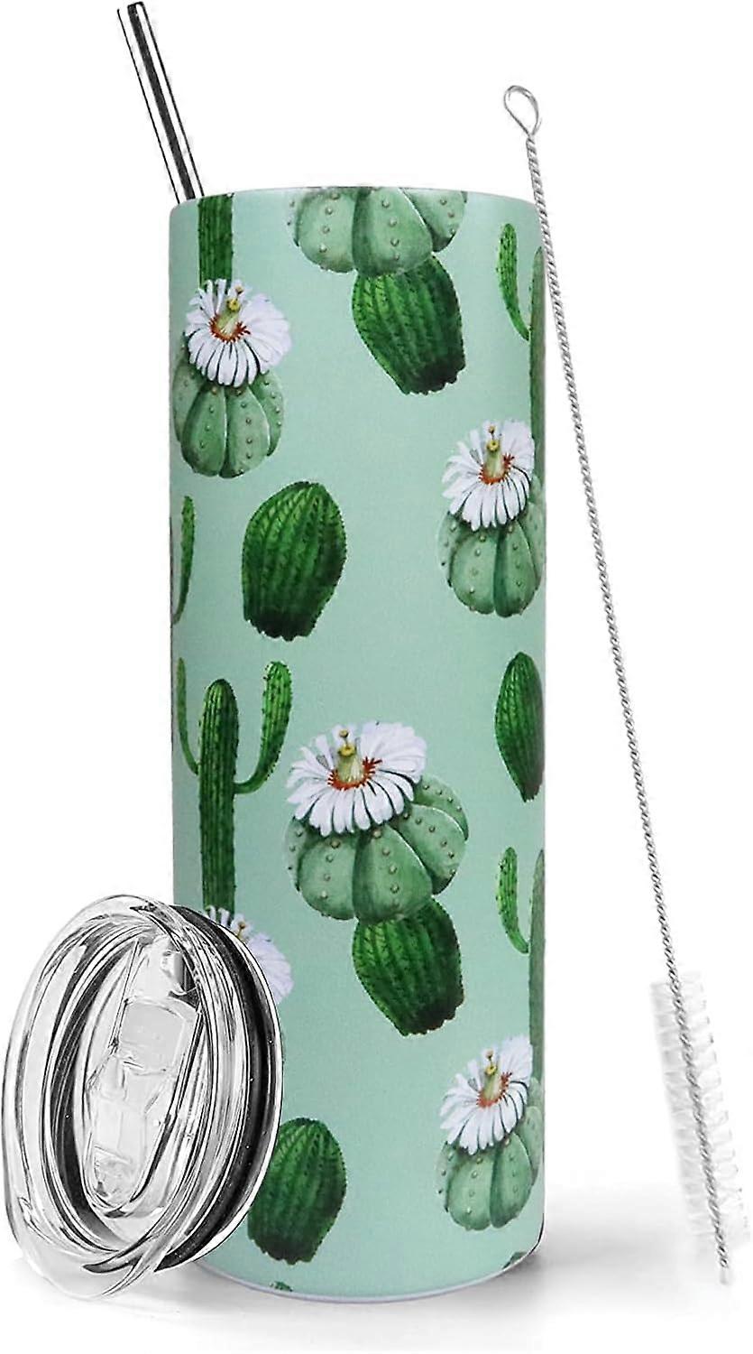ストローと蓋付きのサボテンタンブラー真空断熱20オンスステンレス鋼サボテンをテーマにした女性用プレゼントサボテンカップ誕生日プレゼントスキニーサボテン水