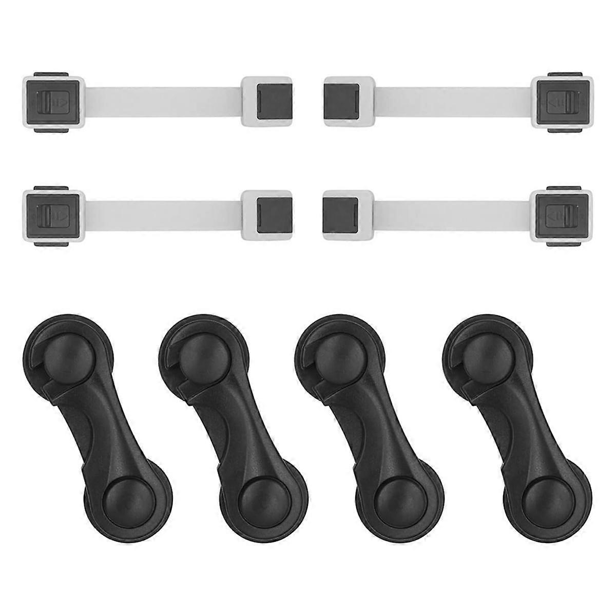 Child Proofing Cabinet Locks 4 Pack & Child Cabinet Strap Locks 4 Pack,Gray+Black