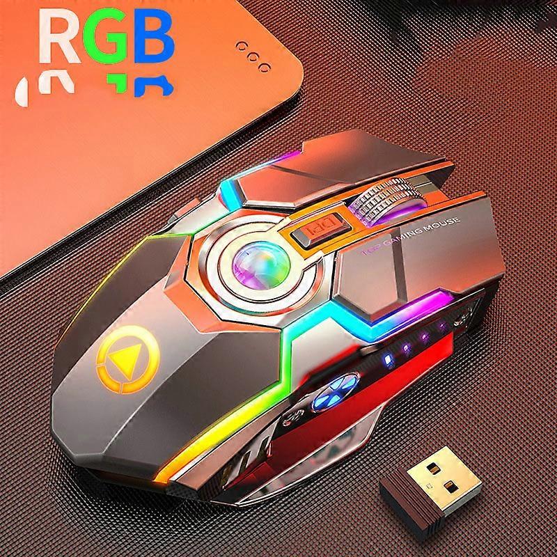 Grey Computer Mouse, Ergonomic Wireless Rgb Backlitgaming Mouse For Pc Laptop$Wireless Gaming Mouse, Computer Mouse Rechargeable With 3 Adjustable Dpi