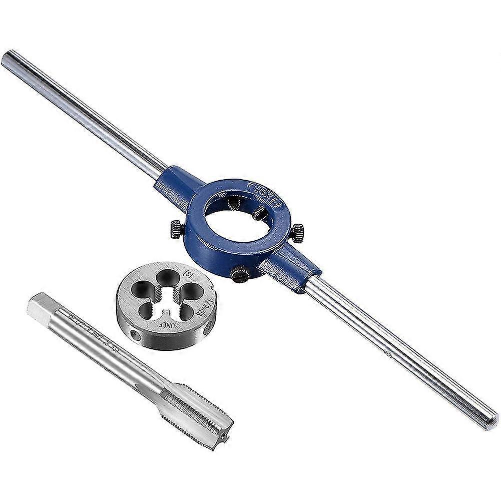 1/2-28 UNEF Tap and Die Set with 38mm Round Die Stock Handle Wrench, High Speed Steel Machine Threa