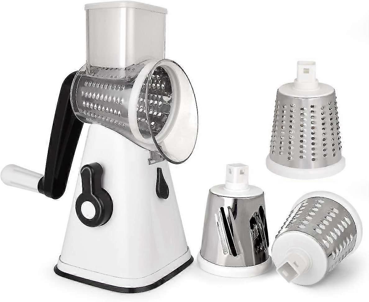Manual Rotary Potato Grater With 3 Interchangeable Blades, Easy To Use (white)