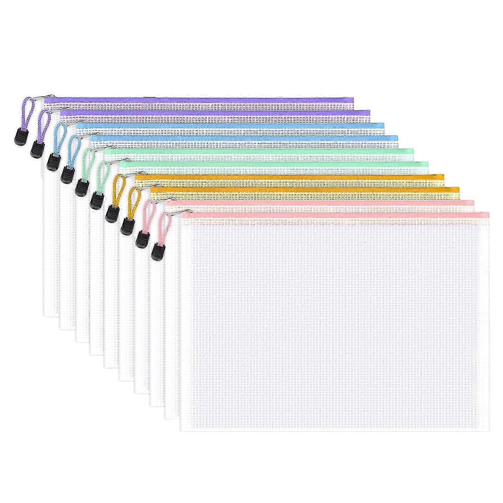 10pcs Mesh Zipper Pouches With Zipper Waterproof Large Capacity Transparent Organizing Bags Document File Containers