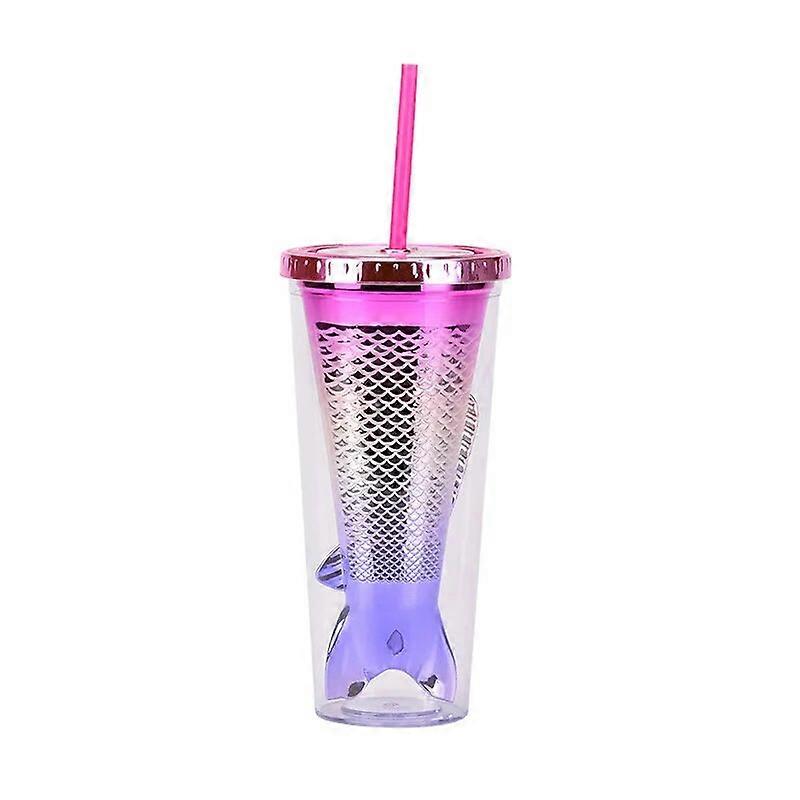 Creative Double Layer Straw Cup Sequined Glitter Cup Colorful Coffee Juice Straw Mug Mermaid Shaped Cup with Straw and Lids